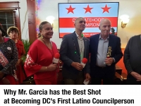 Franklin Garcia at his recent holiday celebration with DC Council Chairman Phil Mendelsohn and Silvia Martinez of the DNC.